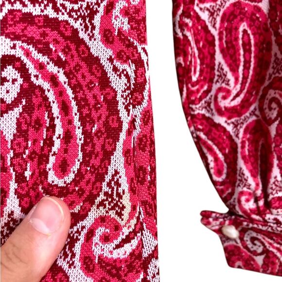 Vintage 70s Handmade Paisley Long Sleeve Knit Bohemian Mod Maxi Dress XS - Picture 7 of 7
